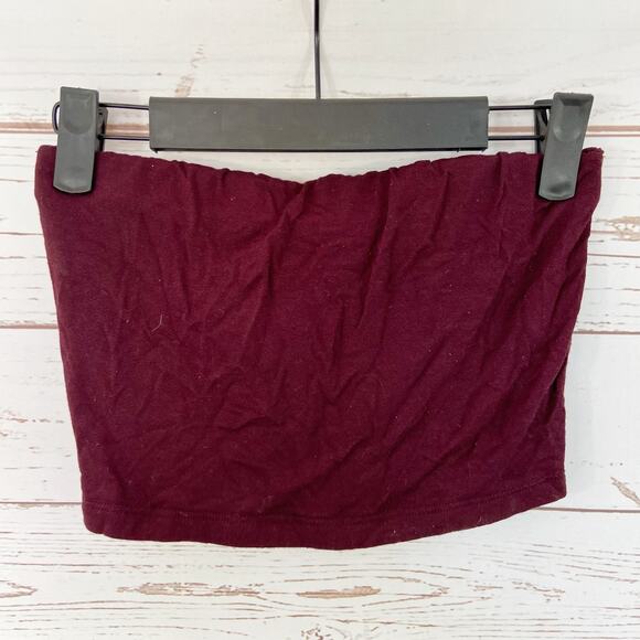 Windsor S/M Maroon Burgundy Basic Cropped Strapless Tube Top - Picture 2 of 4
